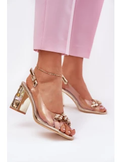 Transparentne Sandały Na Słupku Z Kryształkami Vinceza 70110 Złote