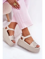Dámské Kožené Sandály Na Platformě Béžové model 21701881 - CheBello