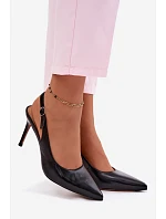 Dámské sandály na podpatku z přírodní kůže Černé model 22133260 - Boto