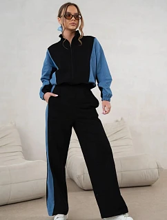 Mikinový set mikina na zips + široké nohavice čierno-modrá (821151)