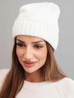 Dámská zimní čepice vlněná s krystaly a vzorem model 21859327 mocca - K-Fashion