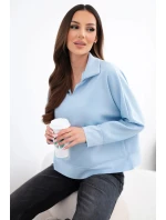 Dámska maslová viskózna mikina s golierom a výstrihom do V modrá
