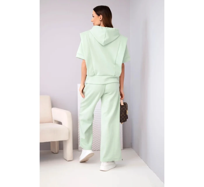 Dámský komplet máslová mikina s kapucí a volné kalhoty se šňůrkou tmavě mátová