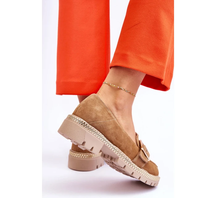 Modne Zamszowe Mokasyny Ciemnobeżowe Eloisa