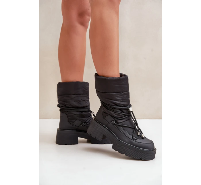 Śniegowce Damskie Na Platformie I Płaskim Obcasie Czarne Seandriel