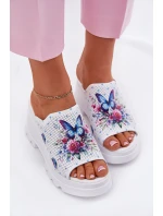 Skórzane Klapki Damskie Na Koturnie Artiker 56C0428 Białe