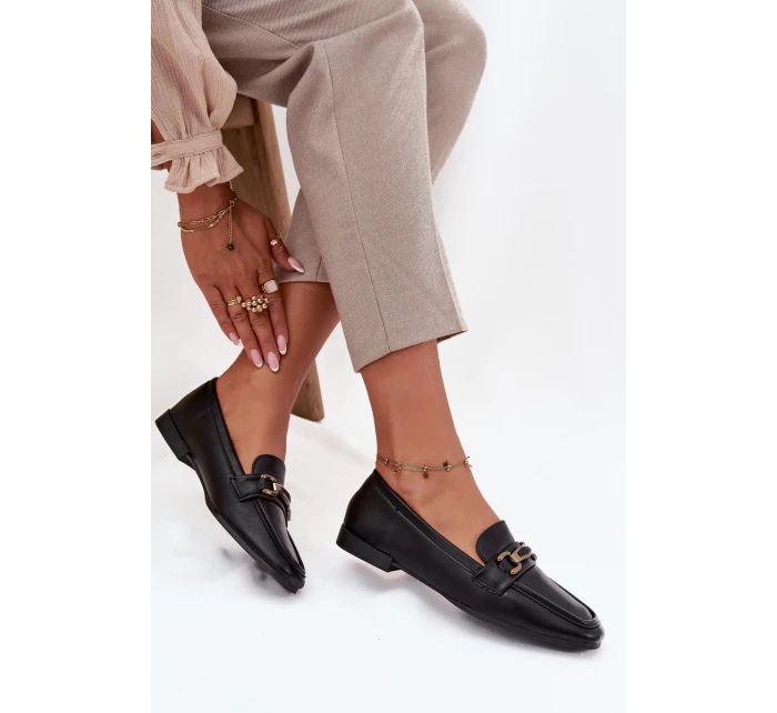 Półbuty Loafersy Damskie Z Ozdobą Czarne Priscelle