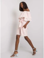 Sukienka LK SK model 20206354 biało różowy - FPrice Sukienka LK SK model 20206354 biało różowy - FPrice