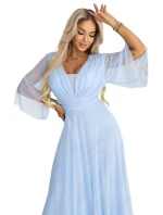 Dlouhé třpytivé plus size šaty s výstřihem a rukávy modré model 21957849 - numoco basic