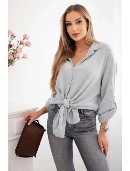 Bavlnené mušelínové tričko Plus Size Grey Bavlnené mušelínové tričko Plus Size Grey