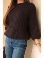 Dámsky mohérový sveter s krátkymi rukávmi hnedý