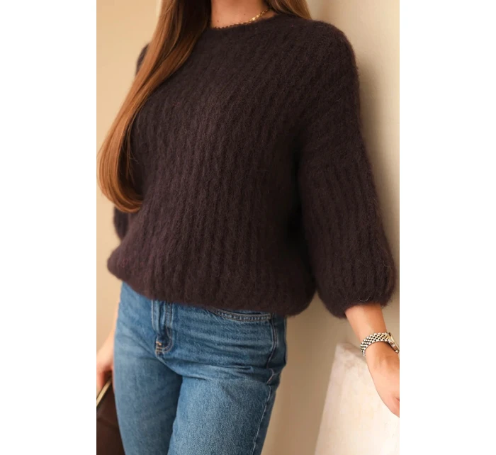 Dámsky mohérový sveter s krátkymi rukávmi hnedý