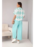 Dámska viskózna košeľa s kravatou a nohavice s elastickou mätou
