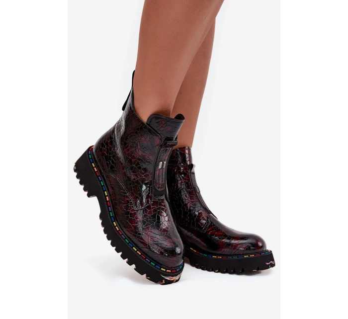 Lakované dámské obuv z přírodní kůže s bordó model 21712396 - Artiker Lakované dámské obuv z přírodní kůže s bordó model 21712396 - Artiker