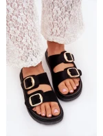 Dámske papuče na platforme so zlatými prackami - čierne