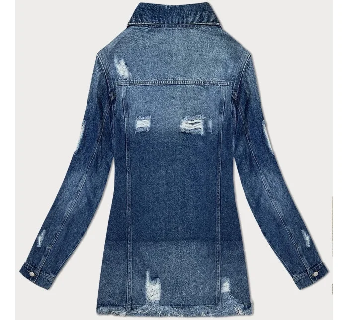 Svetlomodrá dlhá džínsová bunda s roztrhaním (POP7110-K)