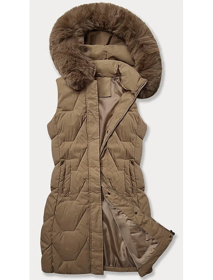 Dámska bunda bez rukávov s kožušinovou kapucňou J Style Dark Beige (16M9172-84) Dámska bunda bez rukávov s kožušinovou kapucňou J Style Dark Beige (16M9172-84)