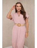 Šaty s ozdobným páskem tmavě pudrově růžové