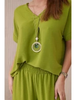 Súprava s náhrdelníkom blúzka + nohavice kiwi