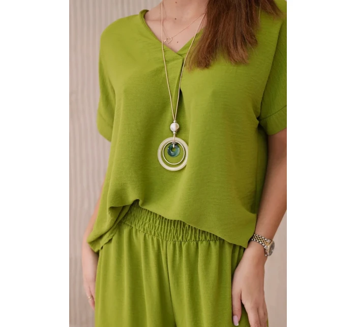 Súprava s náhrdelníkom blúzka + nohavice kiwi