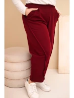 Dámske Plus veľkosť bavlnené nohavice s vysokým pásom voľné nohavice bordová Dámske Plus veľkosť bavlnené nohavice s vysokým pásom voľné nohavice bordová