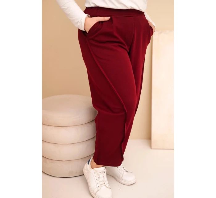 Dámske Plus veľkosť bavlnené nohavice s vysokým pásom voľné nohavice bordová Dámske Plus veľkosť bavlnené nohavice s vysokým pásom voľné nohavice bordová