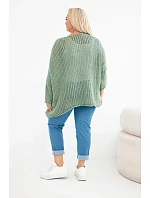 Dámský oversized model 22293714 svetr s výstřihem do V a delším zadním dílem khaki - K-Fashion
