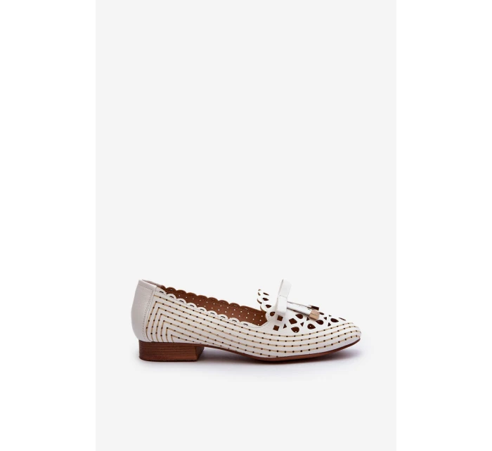 Ażurowe Baleriny Damskie Z Kokardką Białe Nestavia