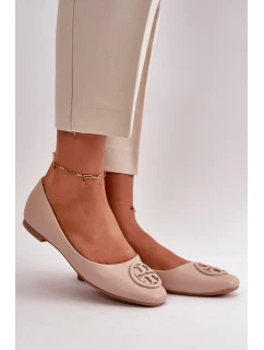 Baleriny Damskie Z Ozdobą Eko Skórzane Beżowe Rhodike