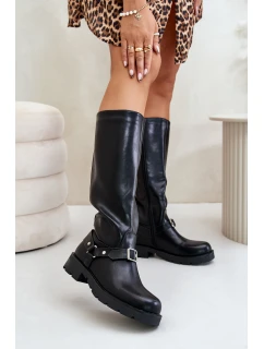 Zateplené dámské kozačky na zip z ekologické kůže černé model 21670685 - Boto