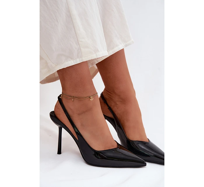 Lakované Podpatky Sandály Z Kůže Černé model 22122729 - Boto