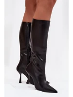 Dámske topánky Vionette pod kolená na podpätku - čierne Dámske topánky Vionette pod kolená na podpätku - čierne