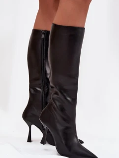 Dámske topánky Vionette pod kolená na podpätku - čierne