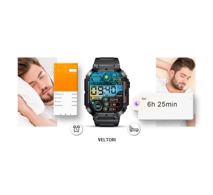 VELTORI VT200-1 Smartwatch Čierny silikónový remienok VELTORI VT200-1 Smartwatch Čierny silikónový remienok