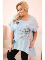 Dámská halenka Plus Size s nášivkami světlý denim