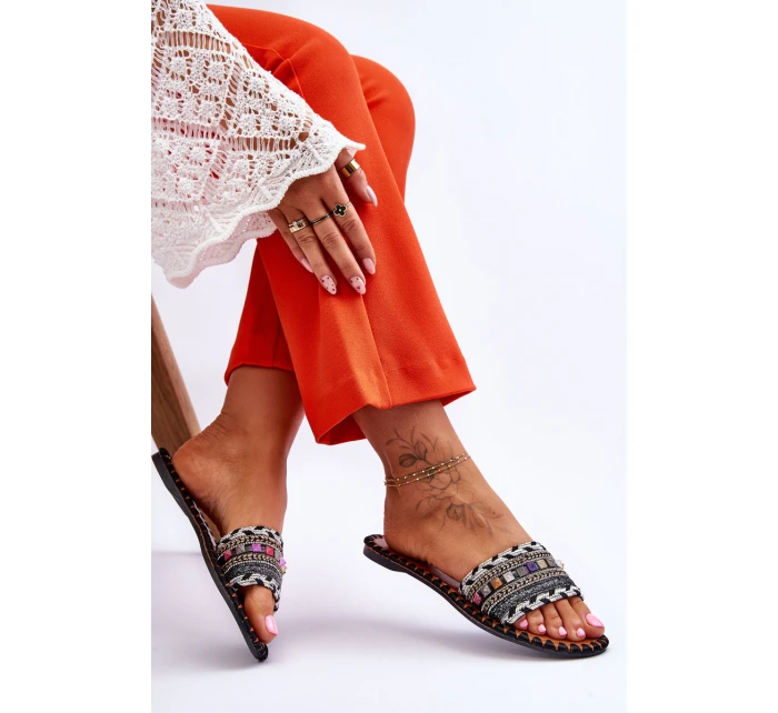 Damskie Zdobione Klapki Czarne Bellisa