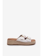 Klapki Damskie Z Plecionką Eko Skórzane Białe Zaloemi Klapki Damskie Z Plecionką Eko Skórzane Białe Zaloemi