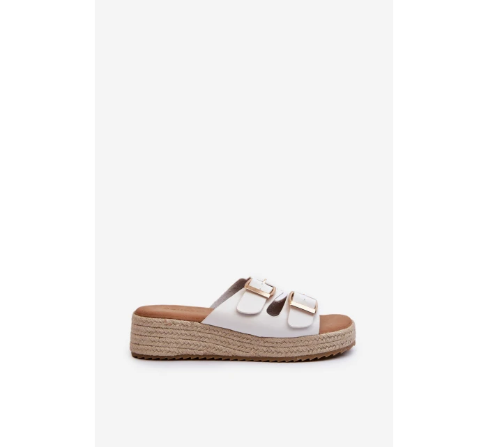 Klapki Damskie Z Plecionką Eko Skórzane Białe Zaloemi Klapki Damskie Z Plecionką Eko Skórzane Białe Zaloemi