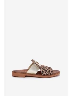 Eleganckie Klapki Ze Skóry Naturalnej Na Płaskim Obcasie Zazoo 40423 Panterka