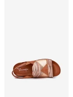 Dámske kožené sandále na klinoch s tkaninou Maciejka L7067-29 Brown