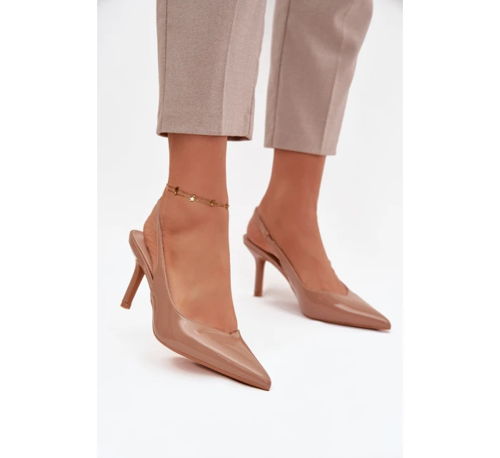 Lakované lodičky na jehlovém podpatku tmavě béžové Phelia Lakované lodičky na jehlovém podpatku tmavě béžové Phelia