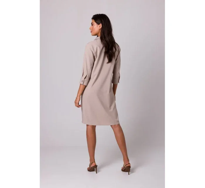 B257 Rozšírené košeľové šaty - béžové