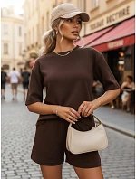 Dámsky letný pruhovaný set Poľský výrobok hnedý FashionStreet AY1172 Dámsky letný pruhovaný set Poľský výrobok hnedý FashionStreet AY1172