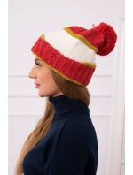 Dámska čiapka Kinga K297 červená+svetlá khaki+ecru Dámska čiapka Kinga K297 červená+svetlá khaki+ecru
