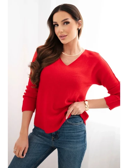Dámsky viskózový sveter s výstrihom do V červený