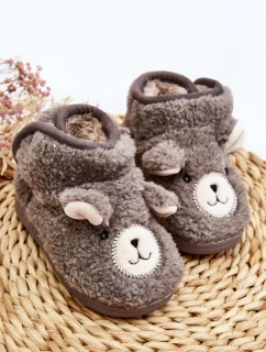 Dětské vyhřívané pantofle se šedým medvídkem model 21641175 - Boto