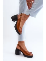 Zazoo 40376 Skórzane Sandały Na Masywnym Obcasie Brązowe