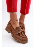 Zazoo 3469 Zamszowe Mokasyny Damskie Z Frędzlami Brązowe