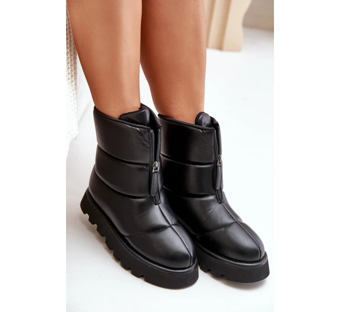 Śniegowce Na Platformie Z Zamkiem Eko Skórzane Czarne Resisia