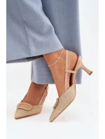 Dámské sandály na podpatku s ozdobným Nude model 22028011 - Boto